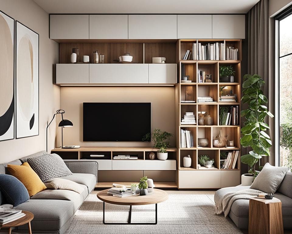 vertical storage small space living room